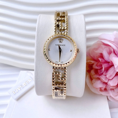 Versace Greca Goddess |Nữ Giới |Mặt Trắng |Dây Kim Loại Vàng Gold |Máy Pin (Quartz) |Size 28mm