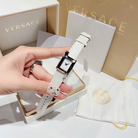 Versace Greca Icon |Nữ Giới |Mặt Chữ Nhật |Silver |Dây Da Trắng |Máy Pin (Quartz) |Size 21x39mm