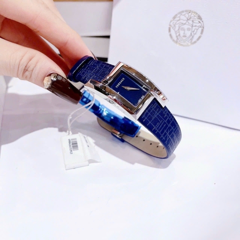 Versace Greca Icon |Nữ Giới |Mặt Chữ Nhật |Silver |Dây Da Xanh Dương |Máy Pin (Quartz) |Size 21x39mm
