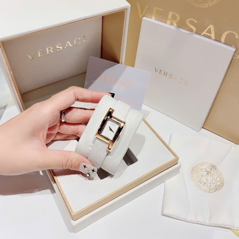 Versace Greca Icon |Nữ Giới |Mặt Chữ Nhật |Vàng Gold |Dây Da Trắng |Máy Pin (Quartz) |Size 21x39mm