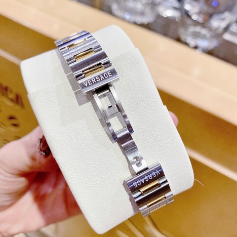 Versace Greca Logo Mini |Nữ Giới |Mặt Trắng |Dây Kim Loại Demi Vàng |Máy Pin (Quartz) |Size 27mm