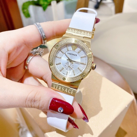 Versace Greca Logo |Nữ Giới |3 Kim |Vàng Gold |Dây Da Trắng |Máy Pin (Quartz) |Size 38mm