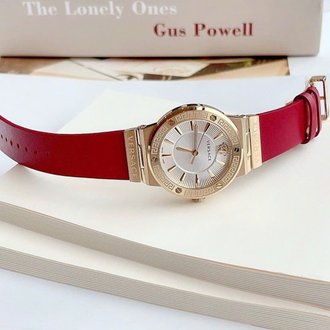 Versace Greca Logo |Nữ Giới |Mặt Trắng |Vàng Gold |Dây Da Đỏ |Máy Pin (Quartz) |Size 38mm