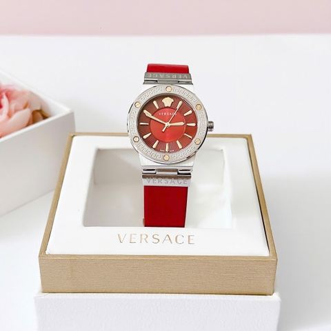 Versace Greca Logo |Nữ Giới |Mặt Tròn |Silver |Dây Da Đỏ |Máy Pin (Quartz) |Size 38mm