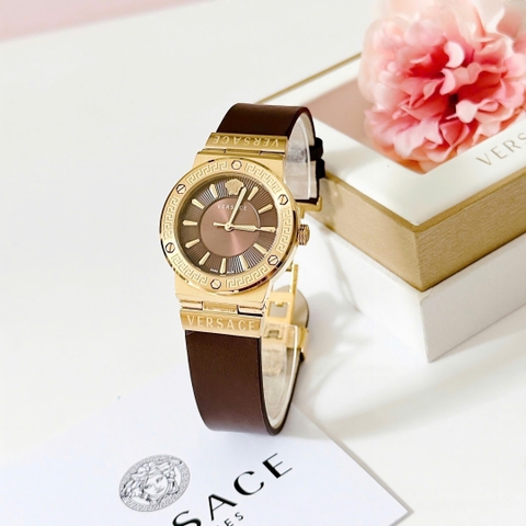 Versace Greca Logo |Nữ Giới |Mặt Tròn |Vàng Gold |Dây Da Nâu |Máy Pin (Quartz) |Size 38mm