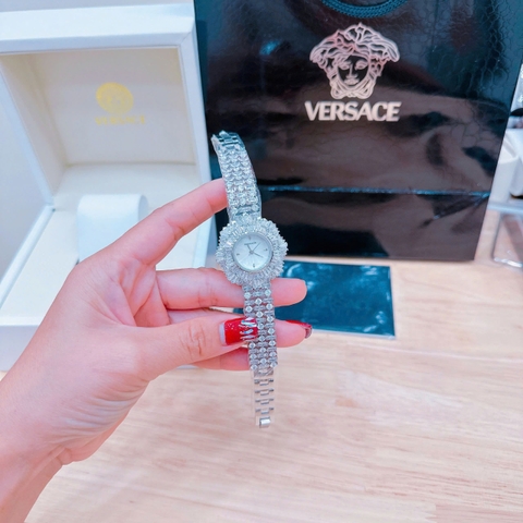 Versace Mặt Xà Cừ |Nữ Giới |Full Pha Lê |Dây Đính Đá Silver |Máy Pin (Quartz) |Size 32mm