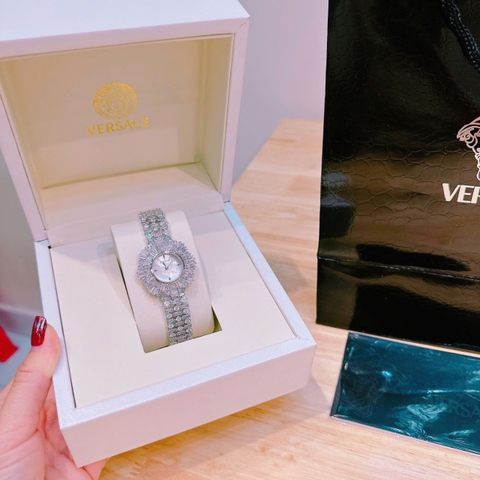Versace Mặt Xà Cừ |Nữ Giới |Full Pha Lê |Dây Đính Đá Silver |Máy Pin (Quartz) |Size 32mm