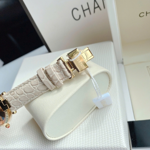 Versace Revive |Nữ Giới |Mặt Đen |Tráng Gương |Dây Da Màu Kem |Máy Pin (Quartz) |Size 35mm