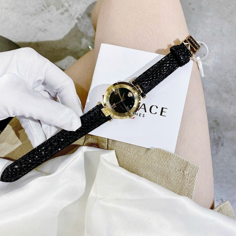 Versace Revive |Nữ Giới |Vàng Gold |Tráng Gương |Dây Da Đen |Máy Pin (Quartz) |Size 35mm