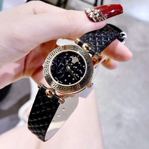 Versace Vanitas |Nữ Giới |Vàng Gold |Dây Da Màu Đen |Máy Pin (Quartz) |Size 30mm