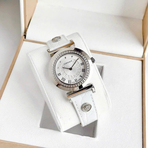 Versace Vanity |Nữ Giới |Trắng Silver |Dây Da Màu Trắng |Máy Pin (Quartz) |Size 35mm