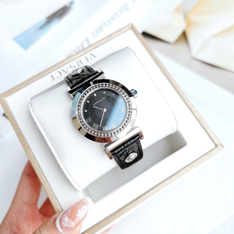 Versace Vanity |Nữ Giới |Trắng Silver |Dây Da Màu Đen |Máy Pin (Quartz) |Size 35mm
