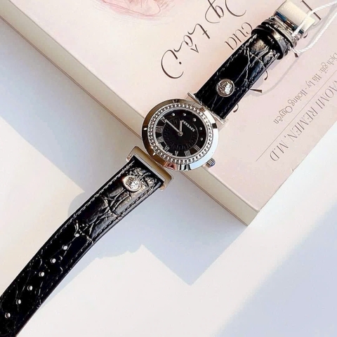 Versace Vanity |Nữ Giới |Trắng Silver |Dây Da Màu Đen |Máy Pin (Quartz) |Size 35mm