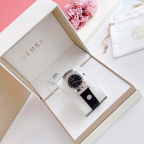 Versace Vanity |Nữ Giới |Trắng Silver |Dây Da Màu Đen |Máy Pin (Quartz) |Size 35mm