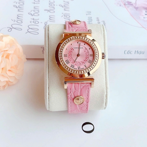 Versace Vanity |Nữ Giới |Vàng Gold |Dây Da Màu Hồng |Máy Pin (Quartz) |Size 35mm