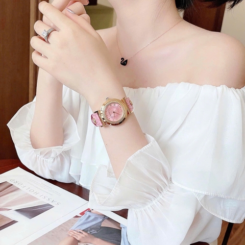 Versace Vanity |Nữ Giới |Vàng Gold |Dây Da Màu Hồng |Máy Pin (Quartz) |Size 35mm