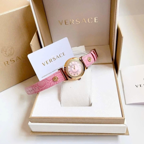 Versace Vanity |Nữ Giới |Vàng Gold |Dây Da Màu Hồng |Máy Pin (Quartz) |Size 35mm