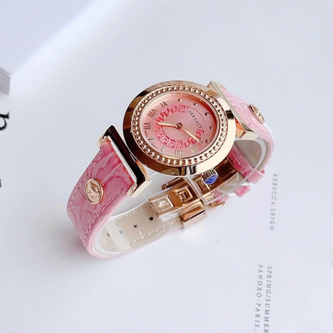 Versace Vanity |Nữ Giới |Vàng Gold |Dây Da Màu Hồng |Máy Pin (Quartz) |Size 35mm