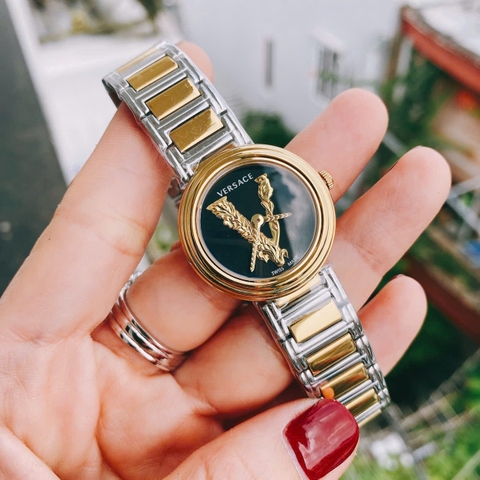Versace Virtus Mini |Nữ Giới |Mặt Đen |Dây Kim Loại Demi Vàng |Máy Pin (Quartz) |Size 28mm