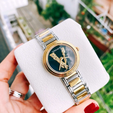 Versace Virtus Mini |Nữ Giới |Mặt Đen |Dây Kim Loại Demi Vàng |Máy Pin (Quartz) |Size 28mm