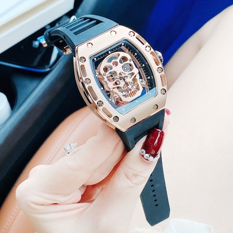 Xcer Hình Đầu Lâu |Nam Giới |Mặt Oval |Rose Gold |Dây Silicone Đen |Máy Pin (Quartz) |Size 42mm