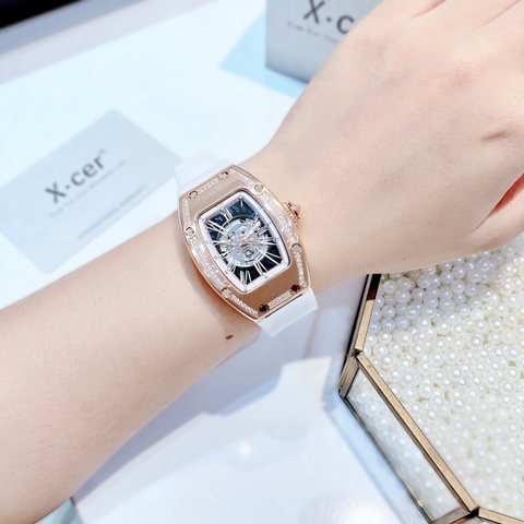 Xcer Lộ Cơ |Nữ Giới |Mặt Đính Đá |Rose Gold |Dây Silicone Trắng |Máy Tự Động (Automatic) |Size 36mm