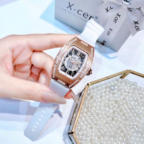 Xcer Lộ Cơ |Nữ Giới |Mặt Đính Đá |Rose Gold |Dây Silicone Trắng |Máy Tự Động (Automatic) |Size 36mm
