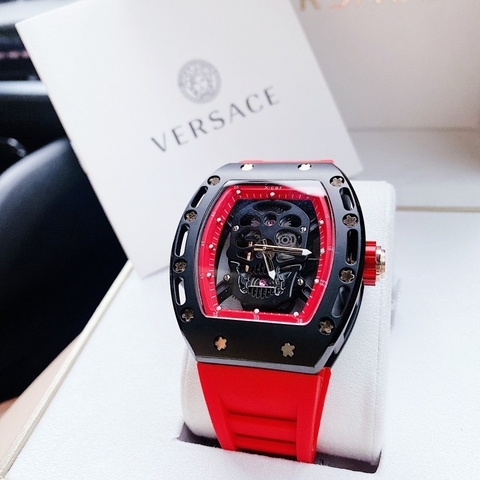 Xcer Lộ Máy |Nam Giới |Mặt Oval |Full Đen |Dây Silicone Đỏ |Máy Pin (Quartz) |Size 42mm