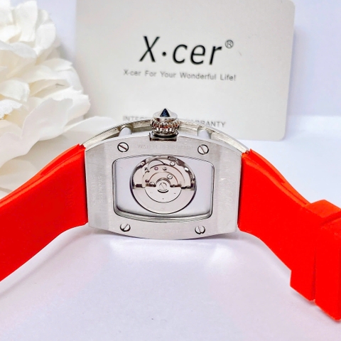 Xcer Lộ Máy |Nữ Giới |Mặt Chữ Nhật |Đính Đá |Dây Silicone Đỏ |Máy Tự Động (Automatic) |Size 36mm