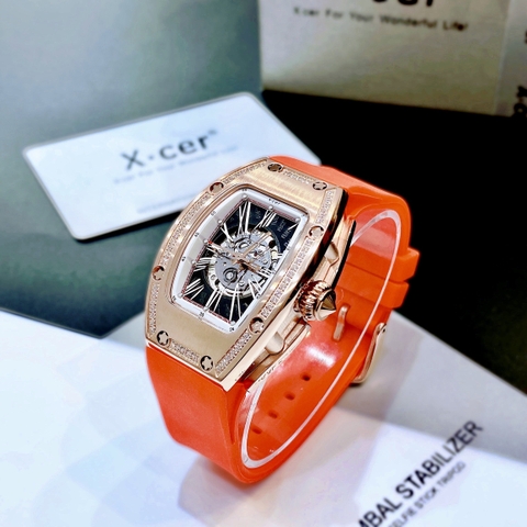 Xcer Lộ Máy |Nữ Giới |Mặt Chữ Nhật |Rose Gold |Dây Silicone Đỏ |Máy Tự Động (Automatic) |Size 36mm