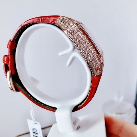 Xcer Mặt Vuông |Nữ Giới |Full Đá |Rose Gold |Dây Da Đỏ |Máy Pin (Quartz) |Size 36x36mm