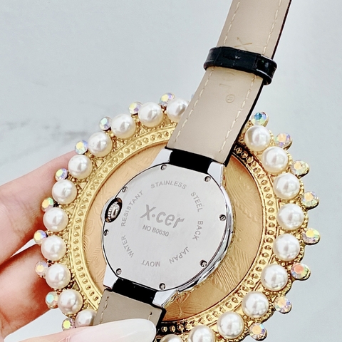 Xcer Tựa Cartier |Nữ Giới |Mặt Tròn |Full Đá |Silver |Dây Da Đen |Máy Pin (Quartz) |Size 36mm