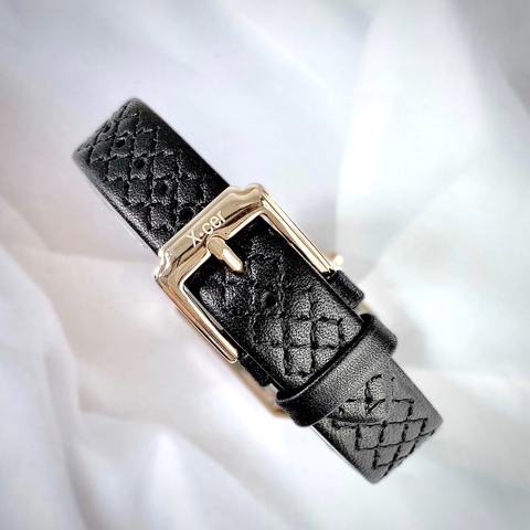 Xcer Tựa Chanel |Nữ Giới |Mặt Chữ Nhật |Đính Đá |Rose Gold |Dây Da Đen |Máy Pin (Quartz) |Size 28mm