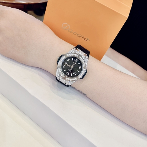 Xcer Tựa Hublot |Nữ Giới |Đính Đá Silver |Dây Silicone Đen |Máy Pin (Quartz) |Size 36mm