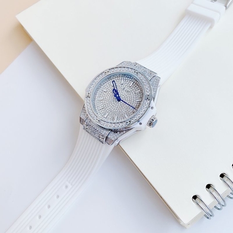 Xcer Tựa Hublot |Nữ Giới |Full Đá Silver |Dây Cao Su Trắng |Máy Pin (Quartz) |Size 34mm