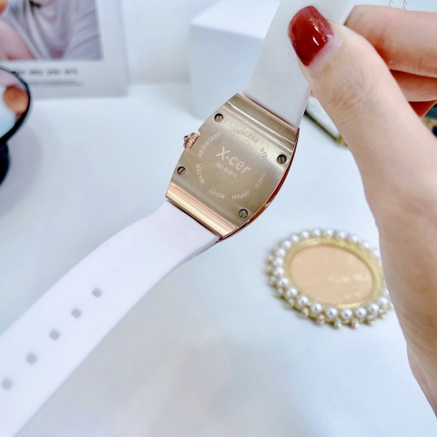 Xcer Tựa Richard Mille |Nữ Giới |Đính Đá |Rose Gold |Dây Silicone Trắng |Máy Pin (Quartz) |Size 36mm