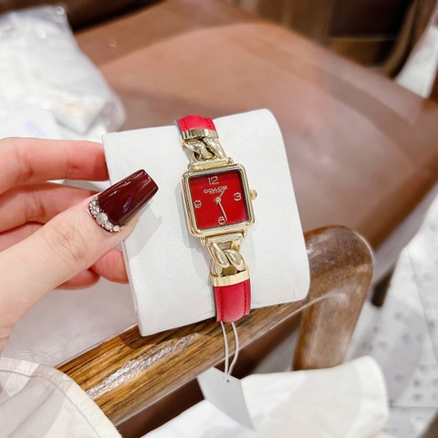 Coach Cass 14504358 |Nữ Giới |Mặt Vuông |Dây Da Đỏ |Máy Pin (Quartz) |Size 22mm