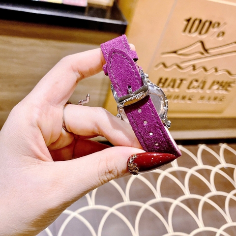 Chopard Happy Sport |Nữ Giới |Đính Đá Rơi |Dây Da Màu Tím |Máy Pin (Quartz) |Size 34mm