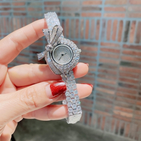 Chopard Mặt Đính Nơ |Nữ Giới |Dây Kim Loại Đính Đá Silver |Máy Pin (Quartz) |Size 30mm