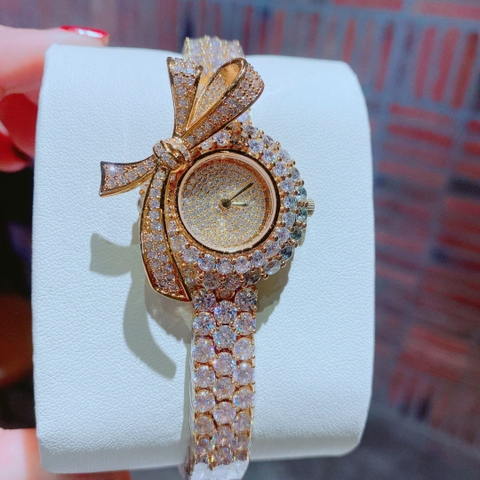 Chopard Mặt Nơ |Nữ Giới |Full Đá |Dây Kim Loại Vàng Gold |Máy Pin (Quartz) |Size 30mm