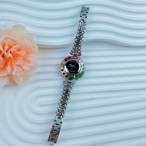 Chopard Mặt Đính Pha Lê Nhiều Màu |Nữ Giới |Vòng Tay Silver |Máy Pin (Quartz) |Size 35mm