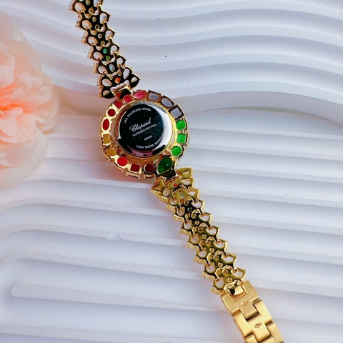 Chopard Full Đá 7 Màu |Nữ Giới |Dây Kim Loại Vàng Gold |Máy Pin (Quartz) |Size 35mm