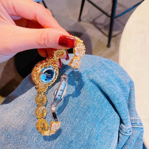 Chopard Mặt Full Đá Vàng Gold |Nữ Giới |Vòng Tay Đính Hoa |Máy Pin (Quartz) |Size 34mm