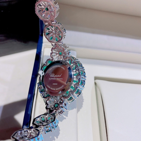 Chopard Mặt Bông Hoa Xanh Lá |Nữ Giới |Lắc Tay Đính Đá Silver |Máy Pin (Quartz) |Size 34mm