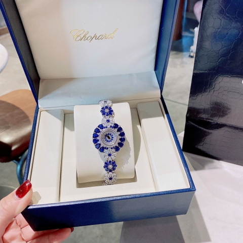 Chopard Đính Pha Lê Xanh Dương |Nữ Giới |Vòng Tay Hoa Mai Silver |Máy Pin (Quartz) |Size 34mm