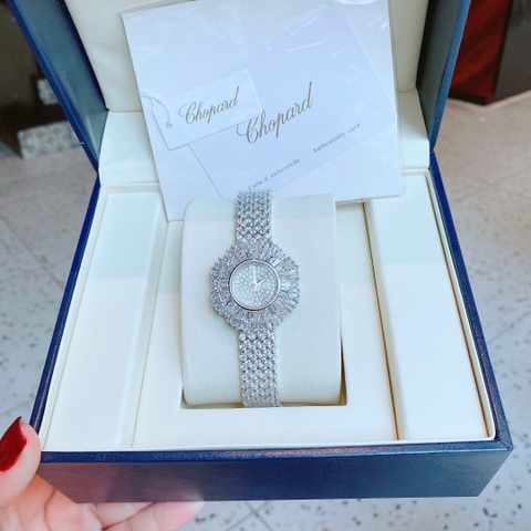 Chopard Khảm Pha Lê |Nữ Giới |Dây Kim Loại Đính Full Đá Silver |Máy Pin (Quartz) |Size 32mm