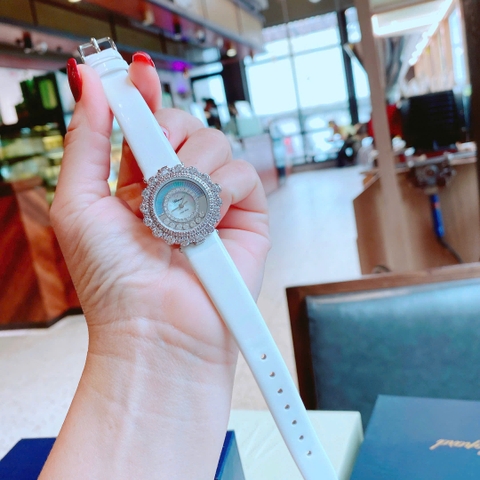 Chopard Happy Diamonds |Nữ Giới |Mặt Đính Đá |Dây Da Trắng |Máy Pin (Quartz) |Size 30mm