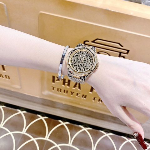 Michael Kors Lennox |Unisex |Vàng Gold |Dây Kim Loại Họa Tiết Báo |Máy Pin (Quartz) |Size 43mm
