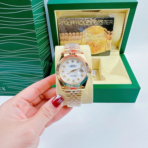 Rolex Niềng Khía |Nam Giới |Mặt Trắng |Dây Kim Loại Vàng Gold |Máy Pin (Máy Quartz) |Size 41mm