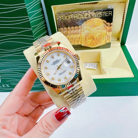 Rolex Niềng Khía |Nam Giới |Mặt Trắng |Dây Kim Loại Vàng Gold |Máy Pin (Máy Quartz) |Size 41mm